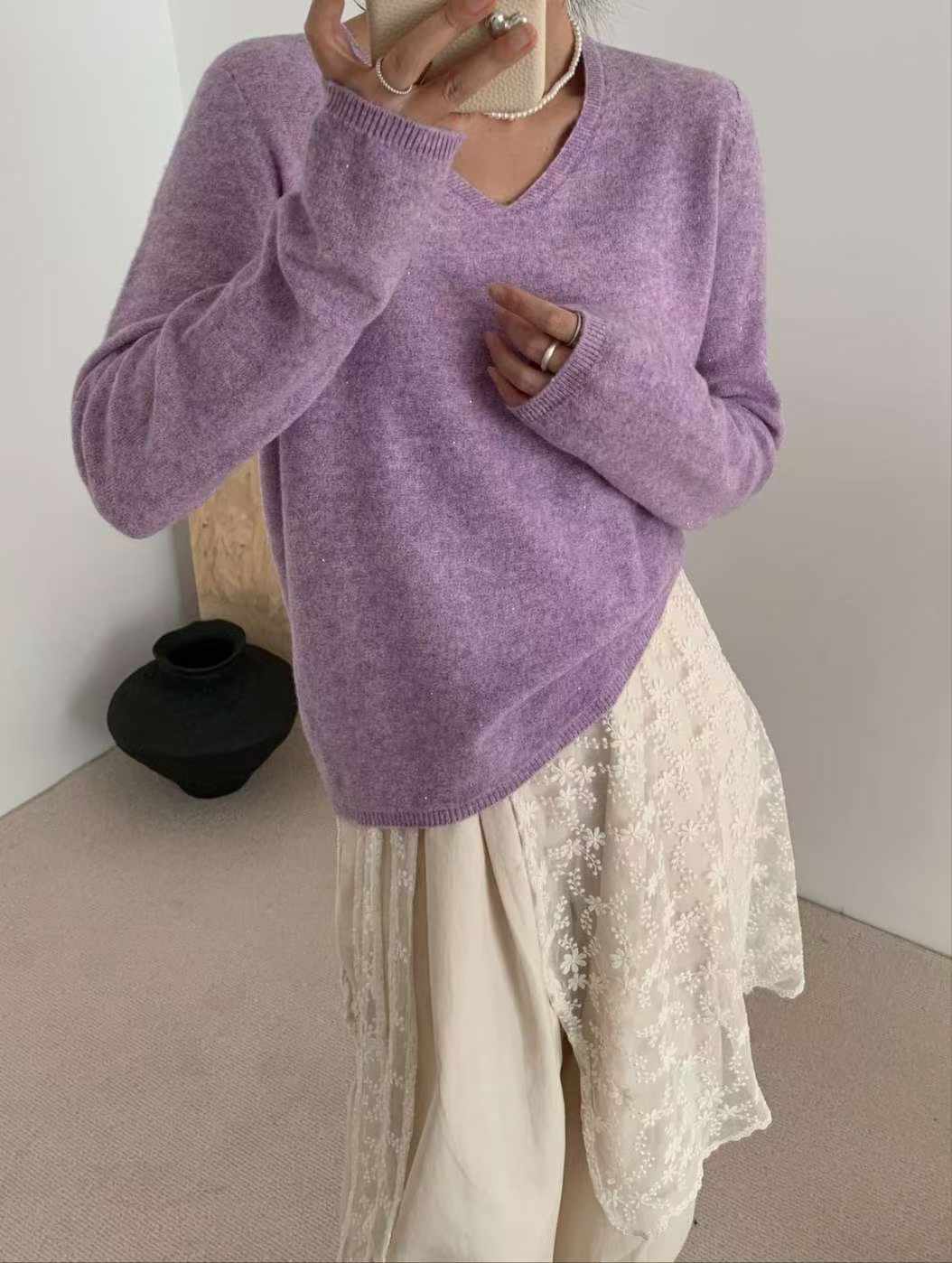 B80.可可家V領溫柔風毛衣