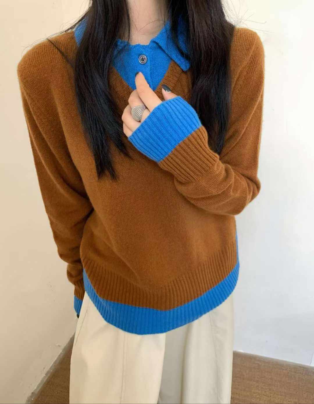 B98.可可家知性氣質V領毛衣