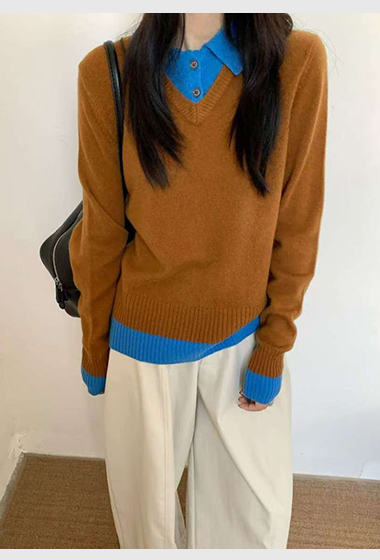 B98.可可家知性氣質V領毛衣