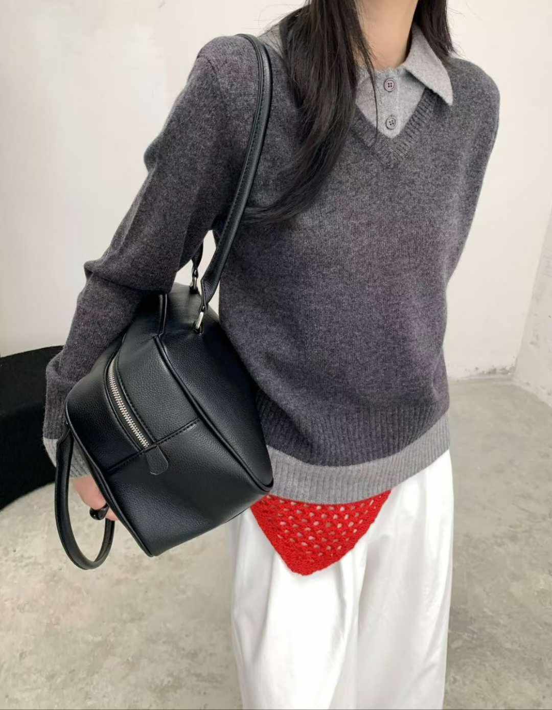 B98.可可家知性氣質V領毛衣