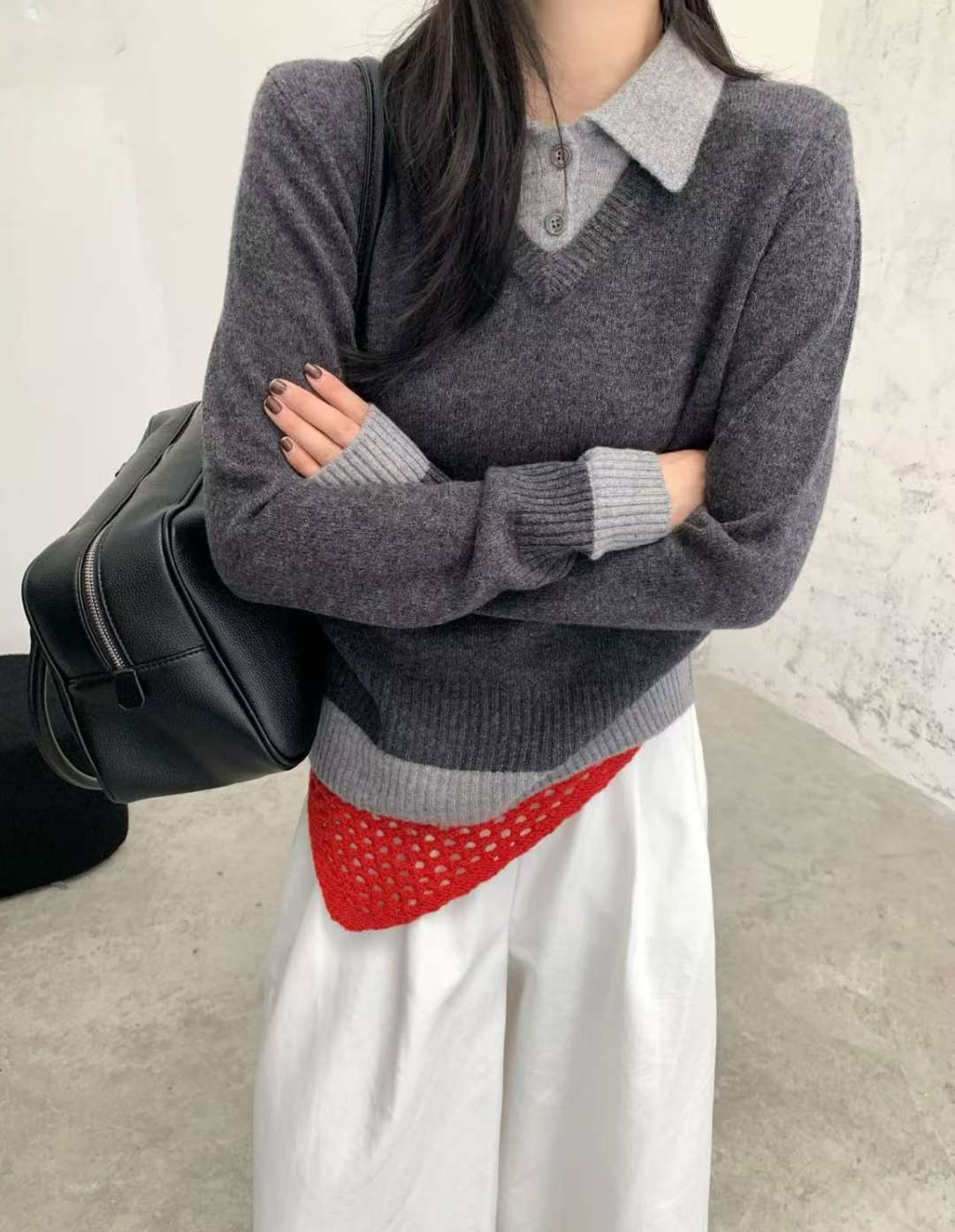 B98.可可家知性氣質V領毛衣