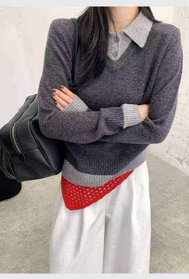 B98.可可家知性氣質V領毛衣