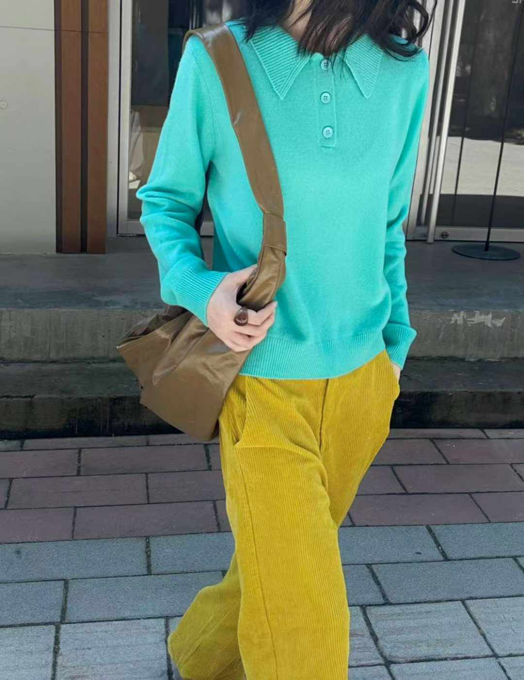 B91.可可家翻領甜美POLO毛衣