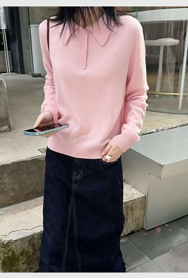 B91.可可家翻領甜美POLO毛衣