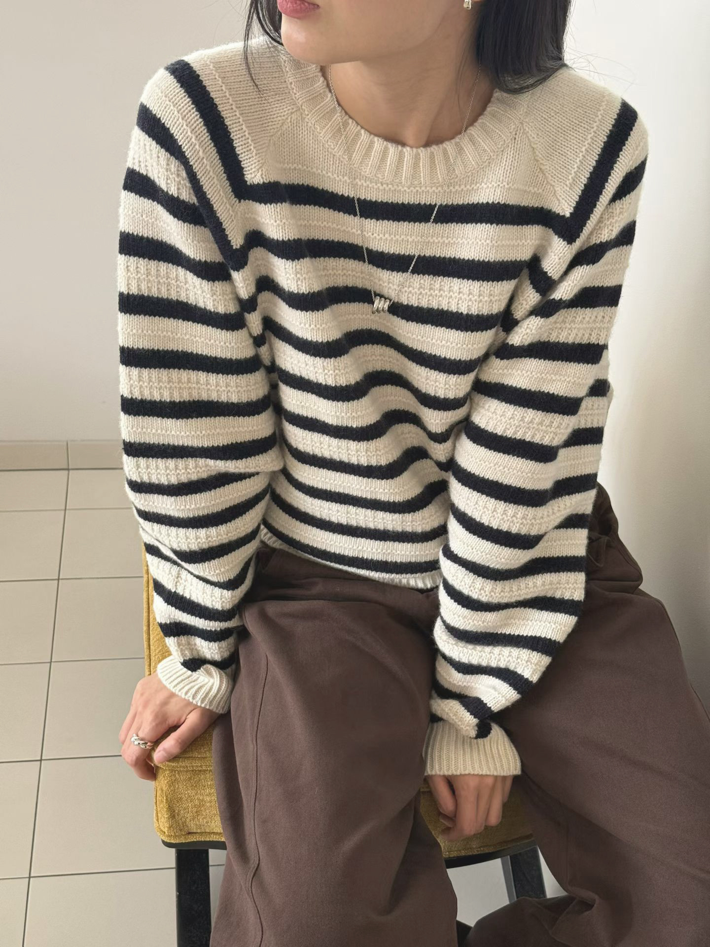 B43.瘦瘦歐膩特色條紋犛牛混紡毛衣