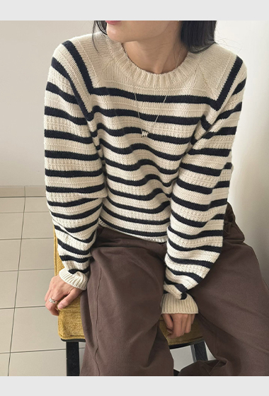 B43.瘦瘦歐膩特色條紋犛牛混紡毛衣