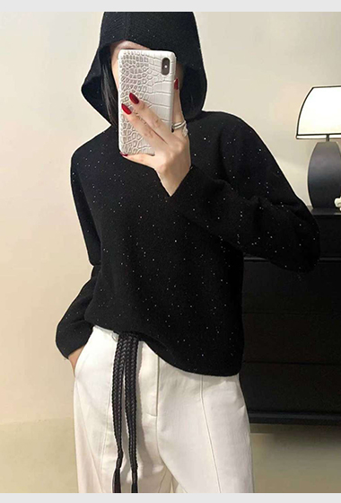 可可家銀河金蔥連帽無縫毛衣