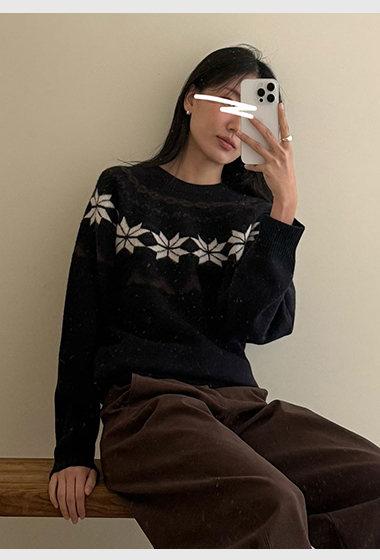 B47.瘦瘦歐膩北歐雪花浪漫毛衣