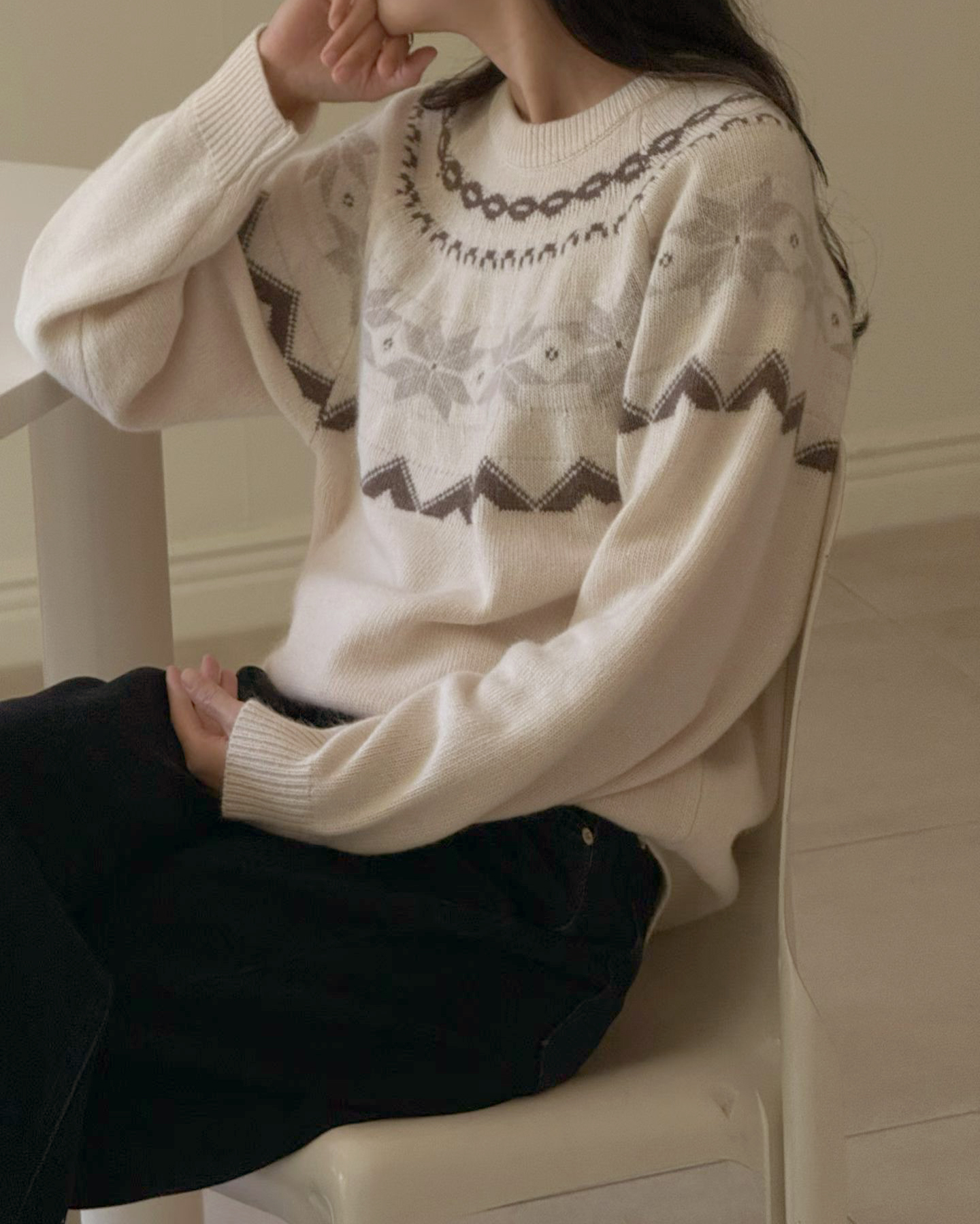 B47.瘦瘦歐膩北歐雪花浪漫毛衣