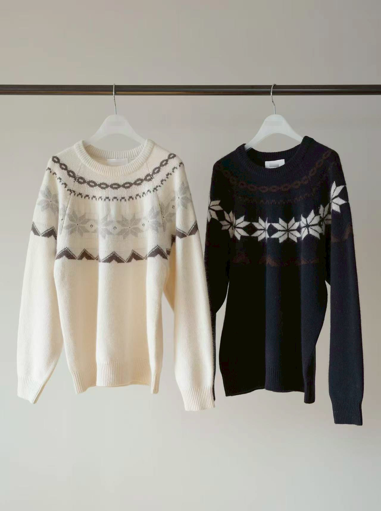 B47.瘦瘦歐膩北歐雪花浪漫毛衣