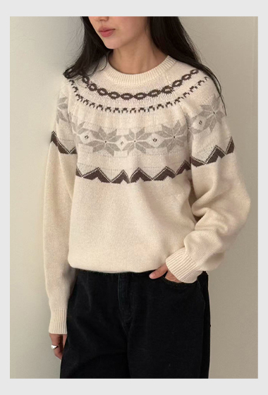 B47.瘦瘦歐膩北歐雪花浪漫毛衣