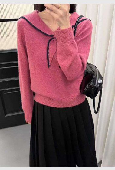 B67.可可家海軍領滾邊造型毛衣