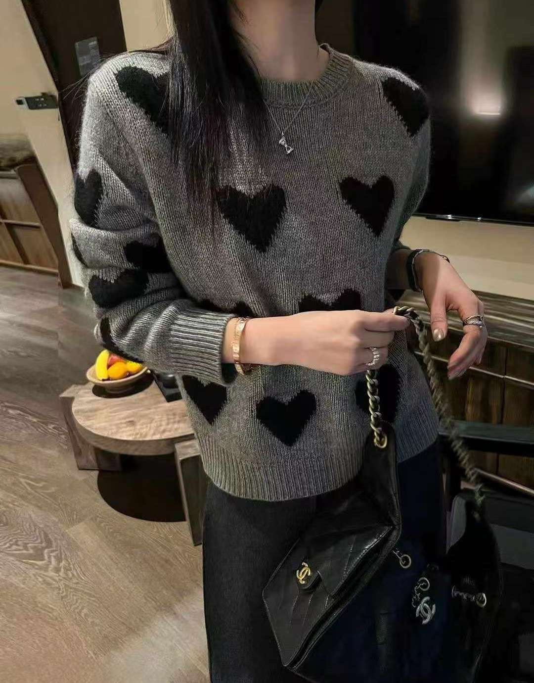 B76.可可家甜美愛心織紋毛衣