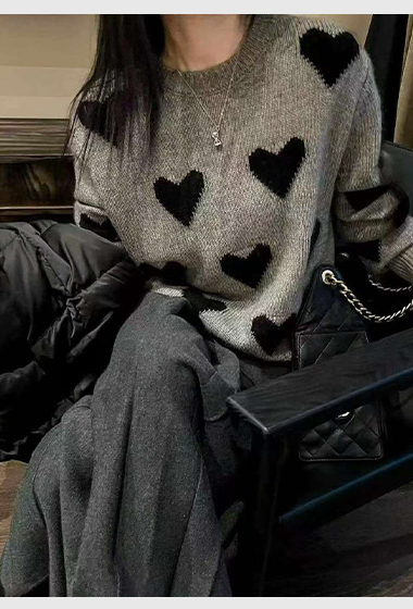 B76.可可家甜美愛心織紋毛衣