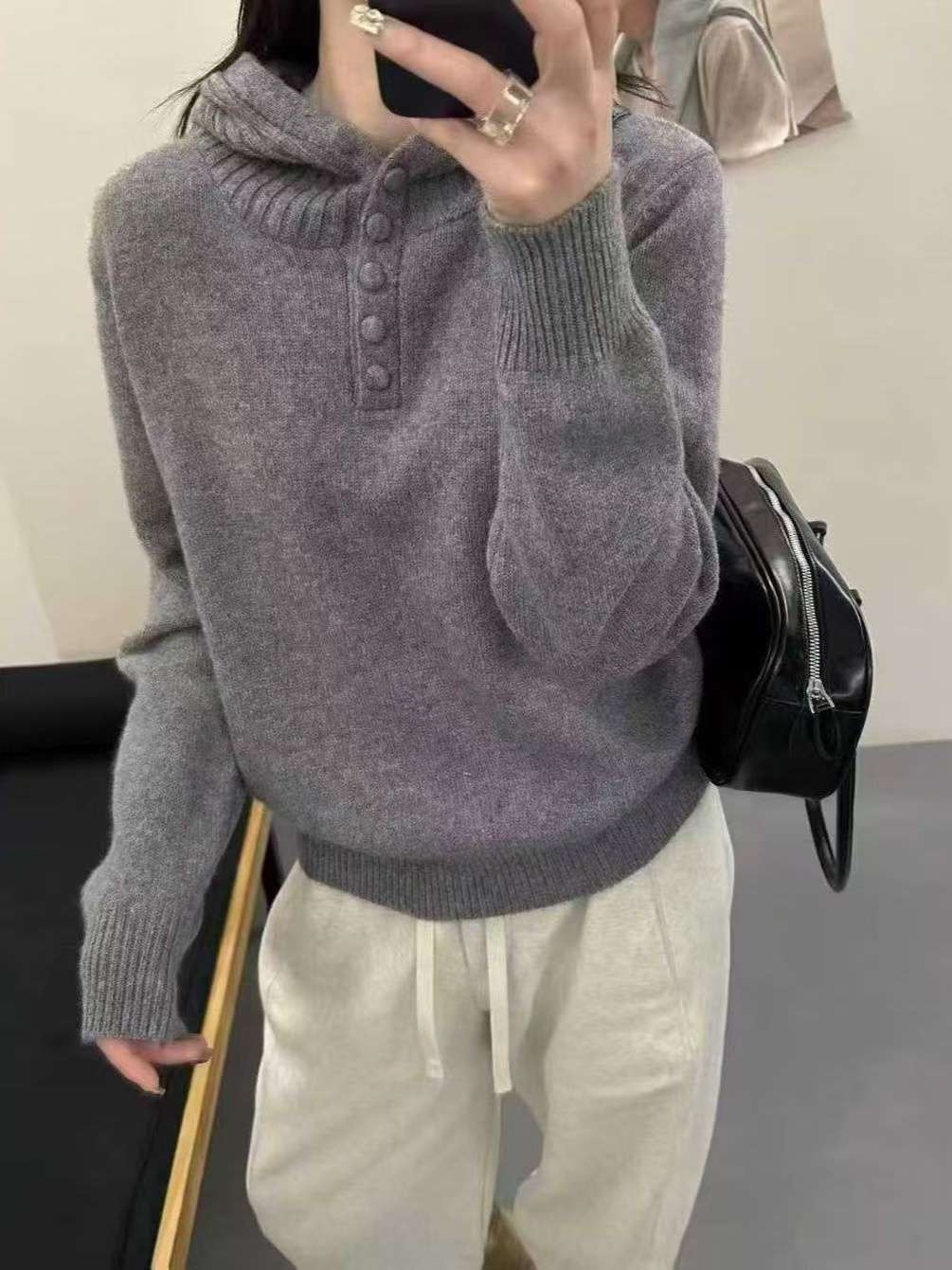 B64.可可家羅紋連帽保暖毛衣