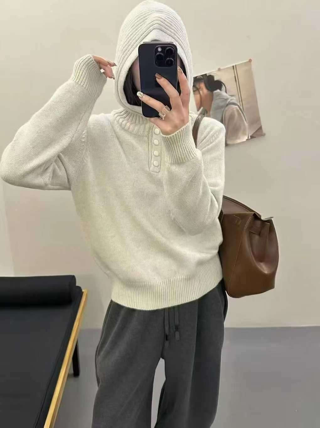 B64.可可家羅紋連帽保暖毛衣