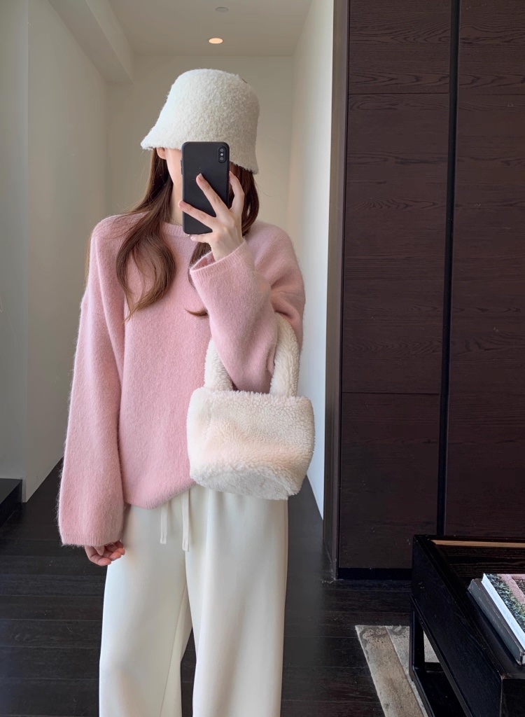 C23.女孩溫柔粉嫩綿羊混紡毛衣