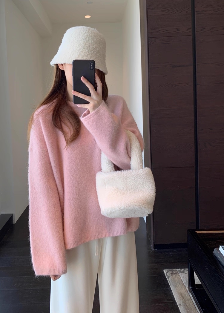 C23.女孩溫柔粉嫩綿羊混紡毛衣