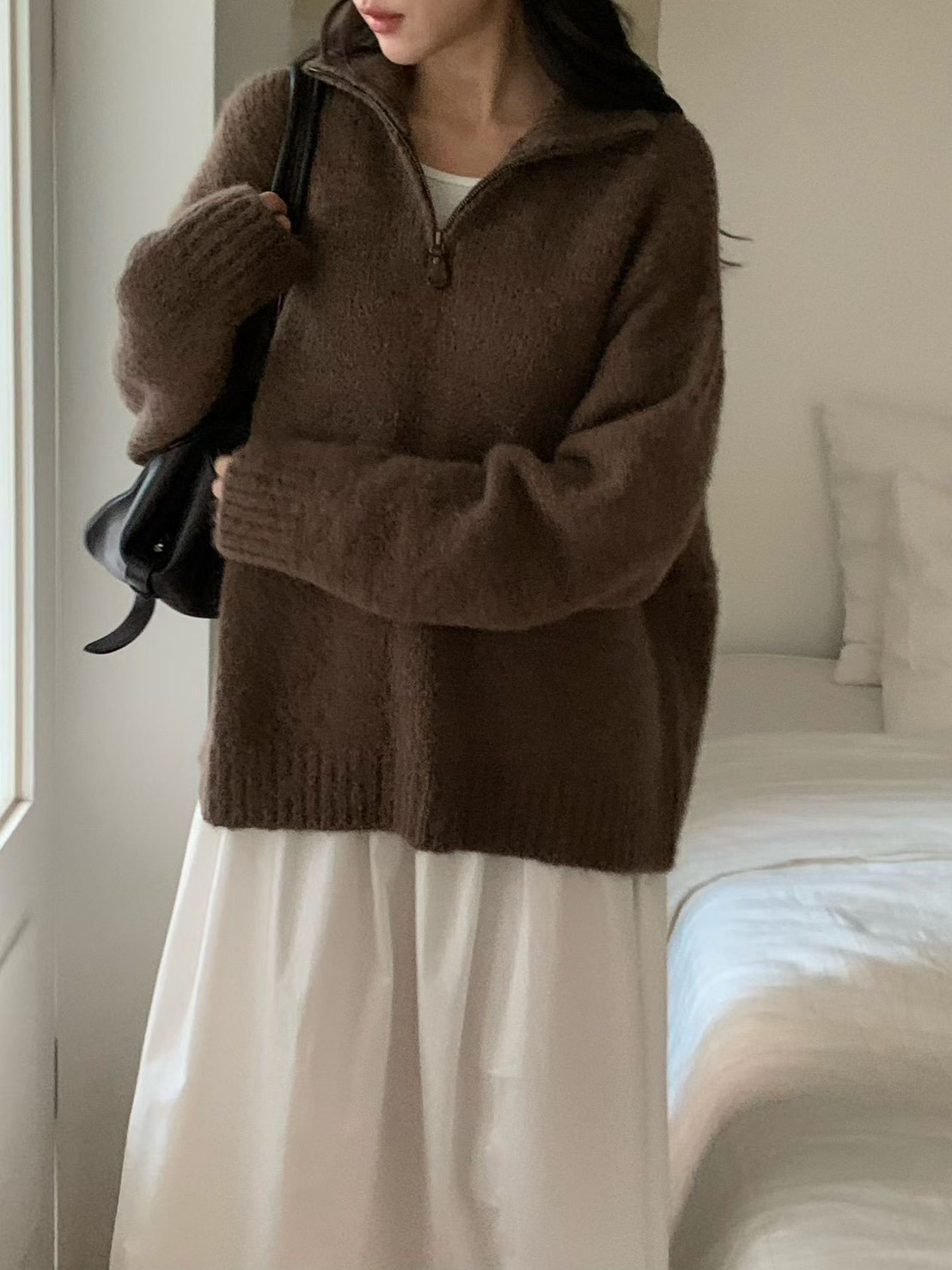 A11.小V家半門襟拉鍊立領毛衣