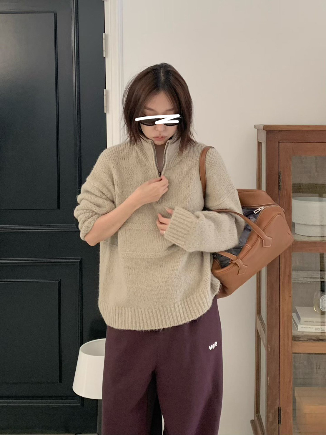 A11.小V家半門襟拉鍊立領毛衣