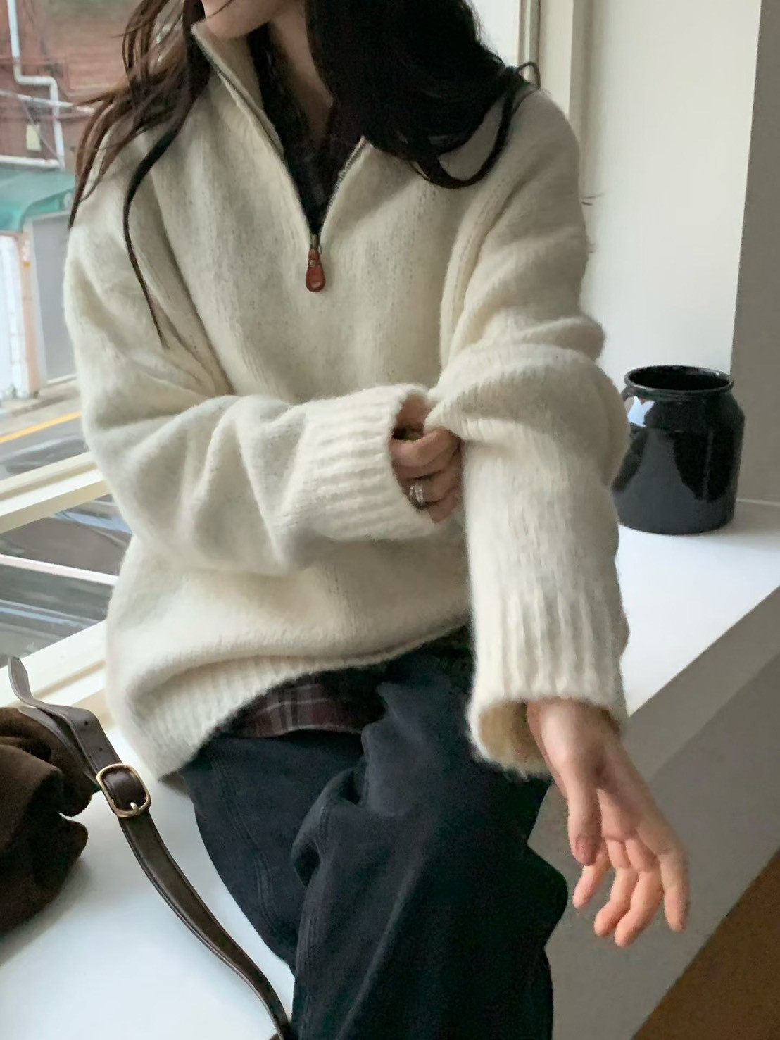 A11.小V家半門襟拉鍊立領毛衣