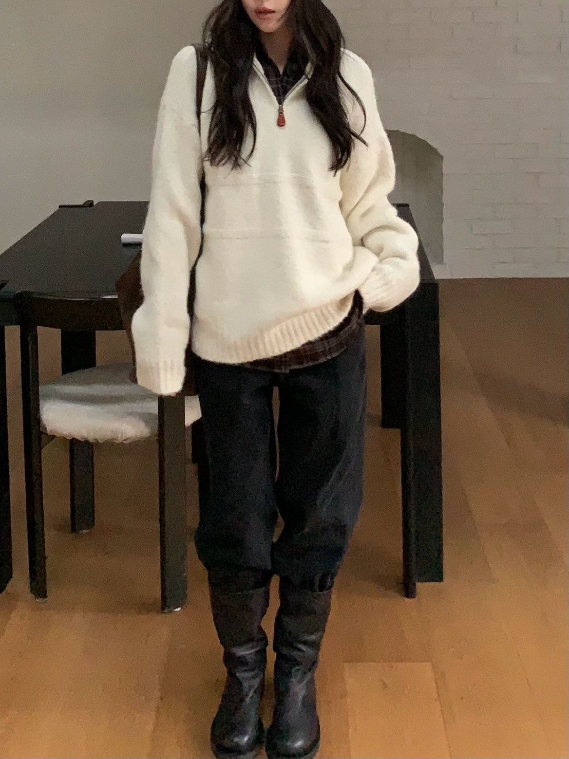 A11.小V家半門襟拉鍊立領毛衣