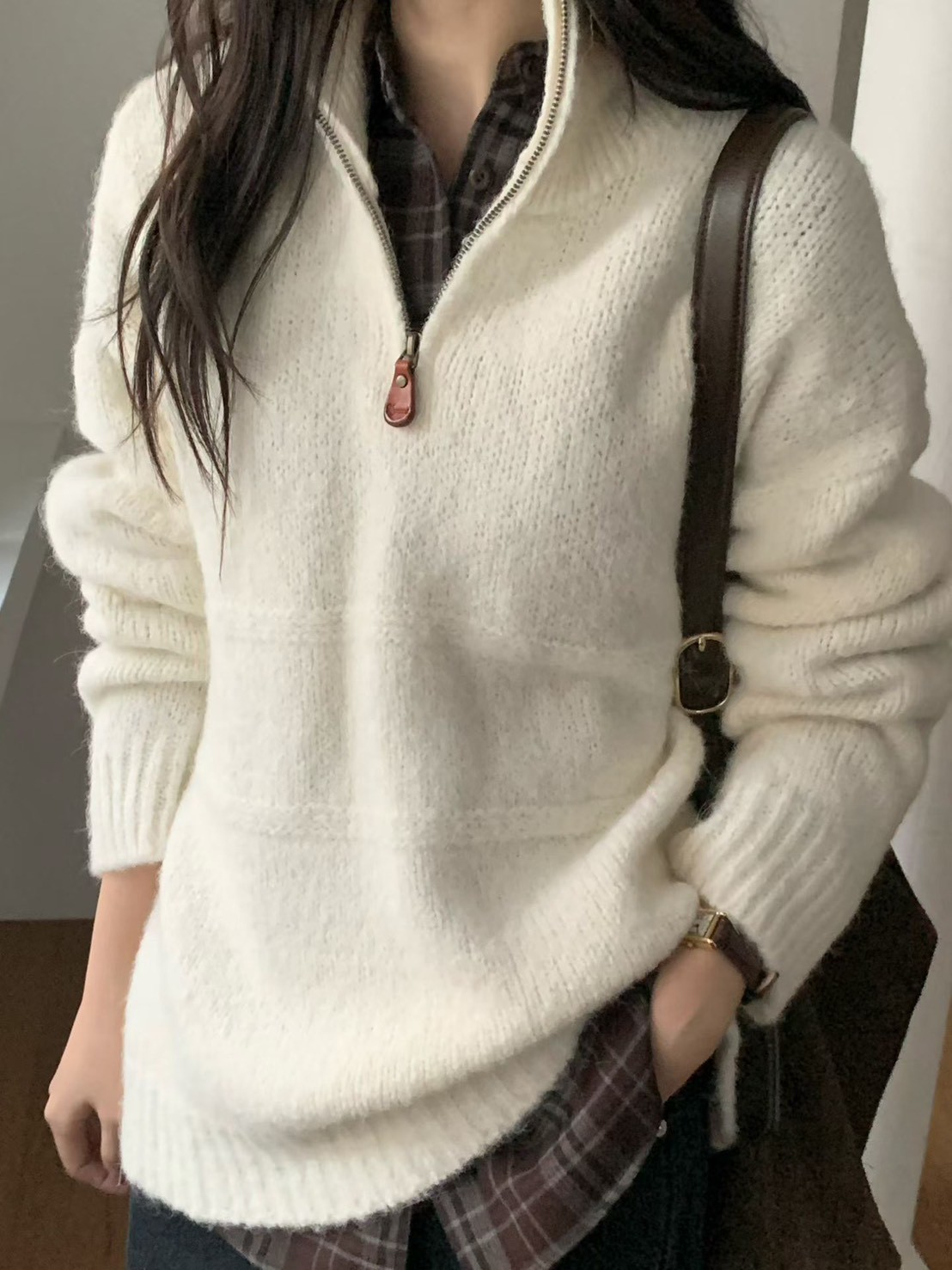 A11.小V家半門襟拉鍊立領毛衣