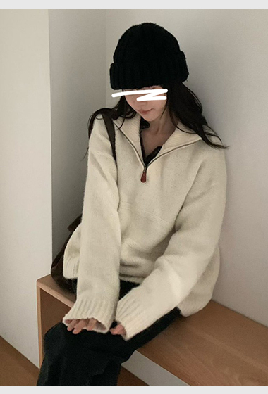 A11.小V家半門襟拉鍊立領毛衣
