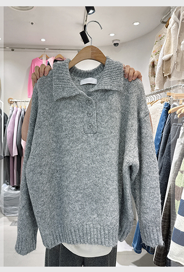 A17.休閒翻領落肩毛衣