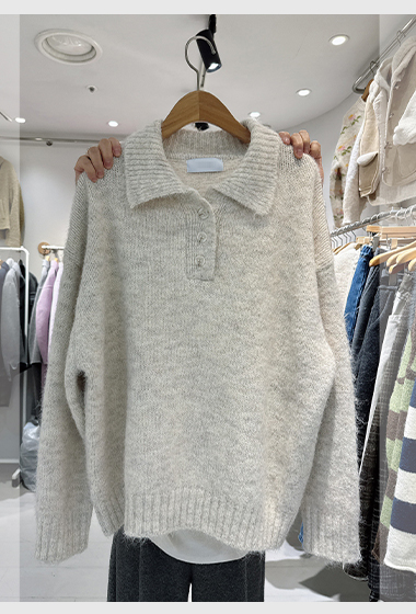 A17.休閒翻領落肩毛衣