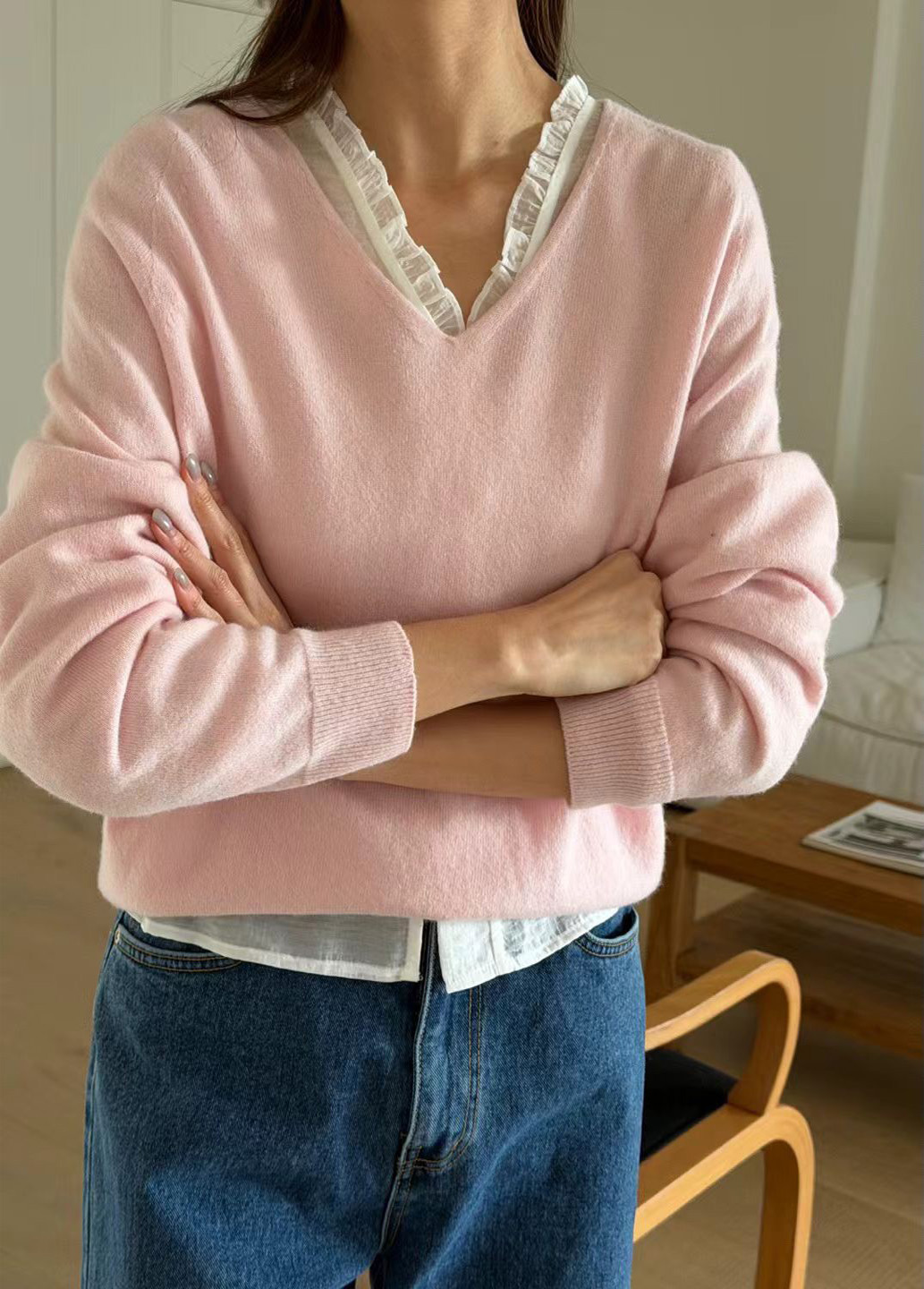 B29.瘦瘦歐膩粉彩V領針織上衣