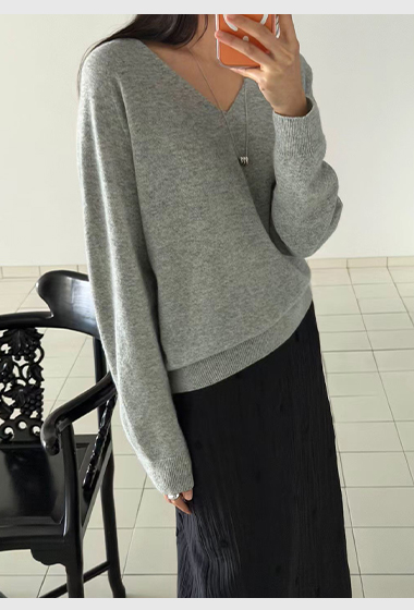 B29.瘦瘦歐膩粉彩V領針織上衣