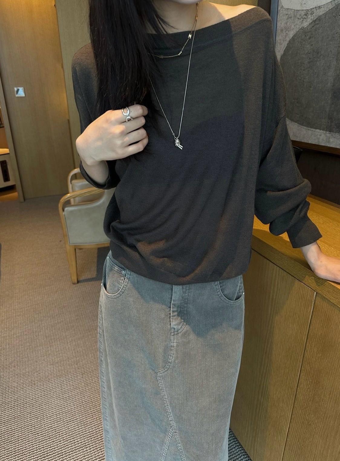 B73.初秋一字領微羊毛薄長袖