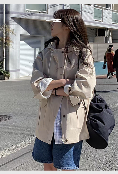 日系好搭連帽風衣外套