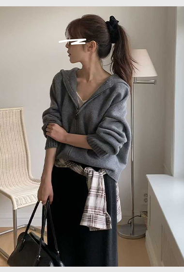 B10.小V家犛牛混紡小皮標拉鍊連帽外套