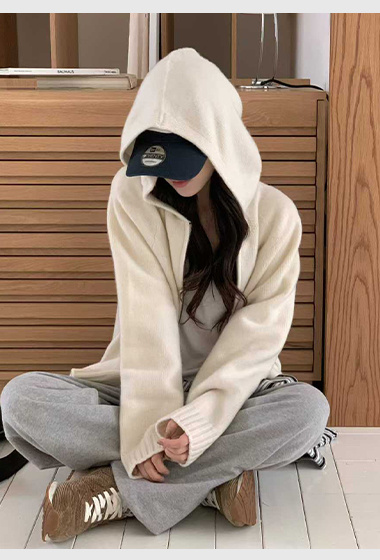 B10.小V家犛牛混紡小皮標拉鍊連帽外套