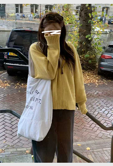 B10.小V家犛牛混紡小皮標拉鍊連帽外套