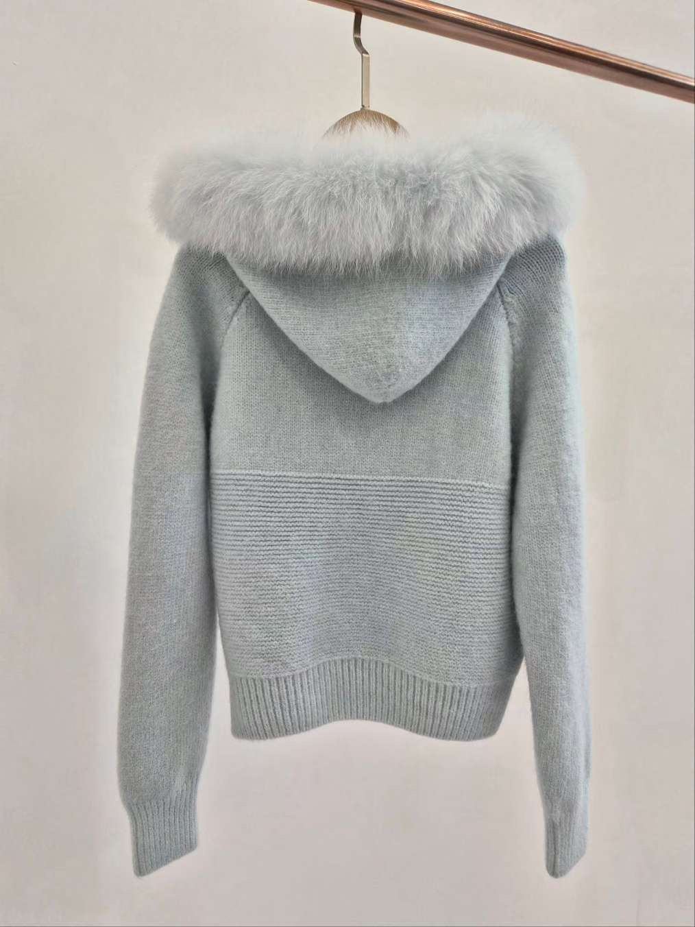 B86.可可家絕美毛領連帽針織外套