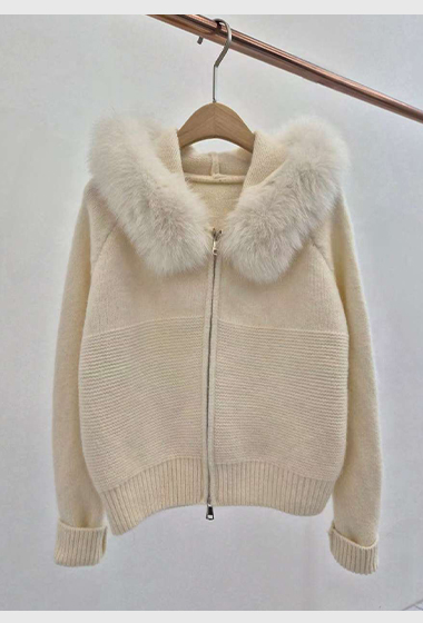 B86.可可家絕美毛領連帽針織外套