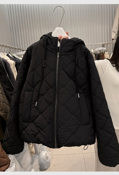 A60.帽可調家菱格連帽內毛毛鋪棉外套