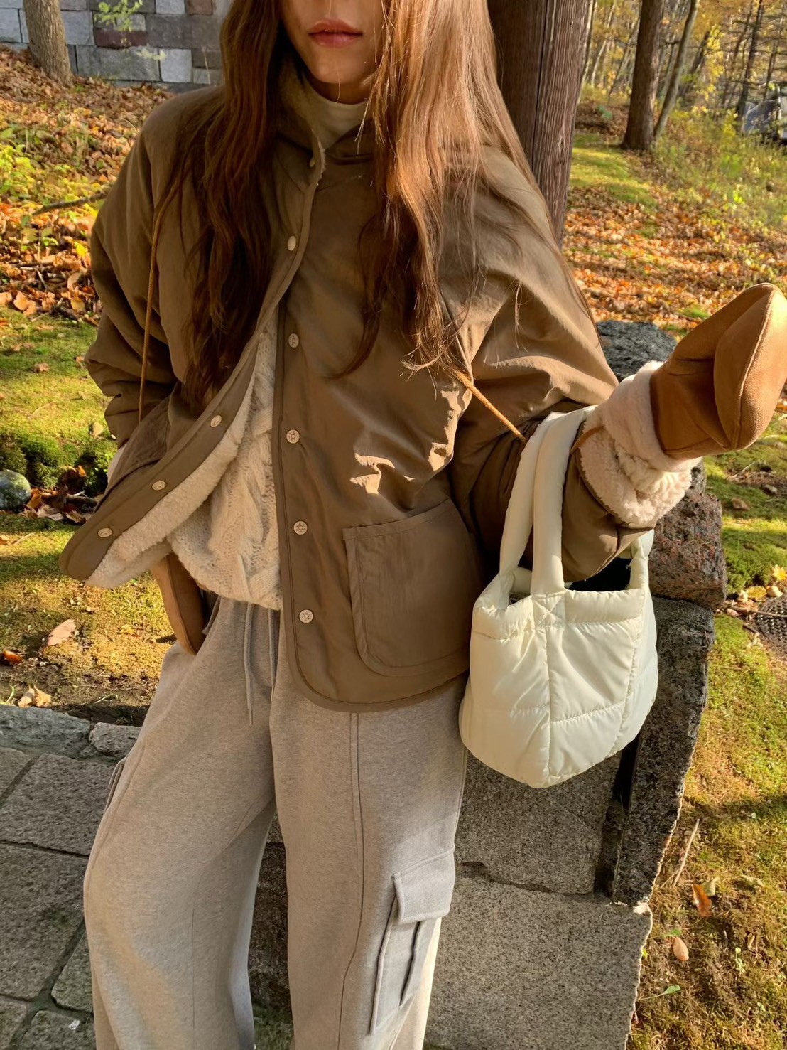 A77.設計款雙面穿圖騰QQ毛連帽外套