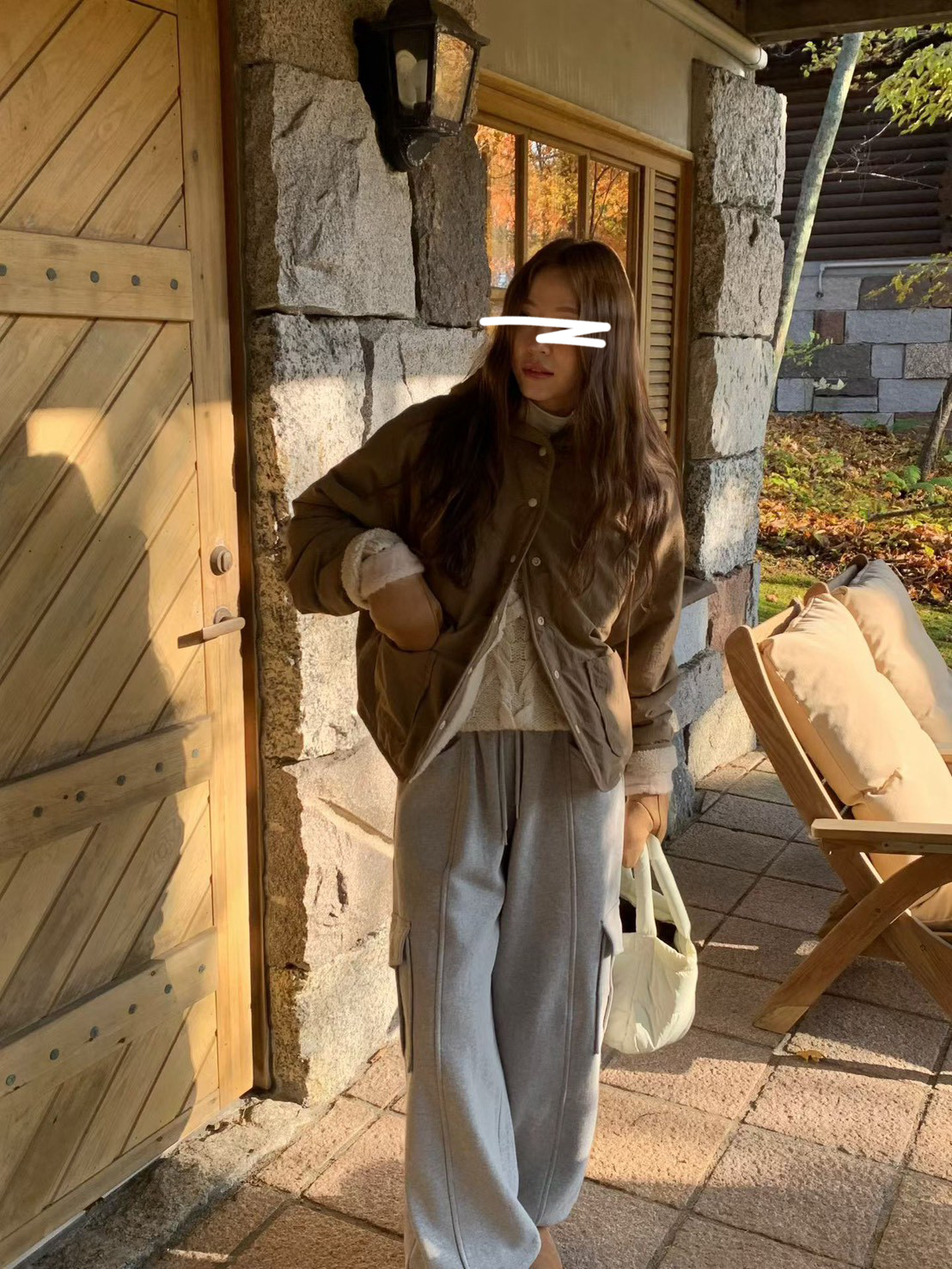 A77.設計款雙面穿圖騰QQ毛連帽外套