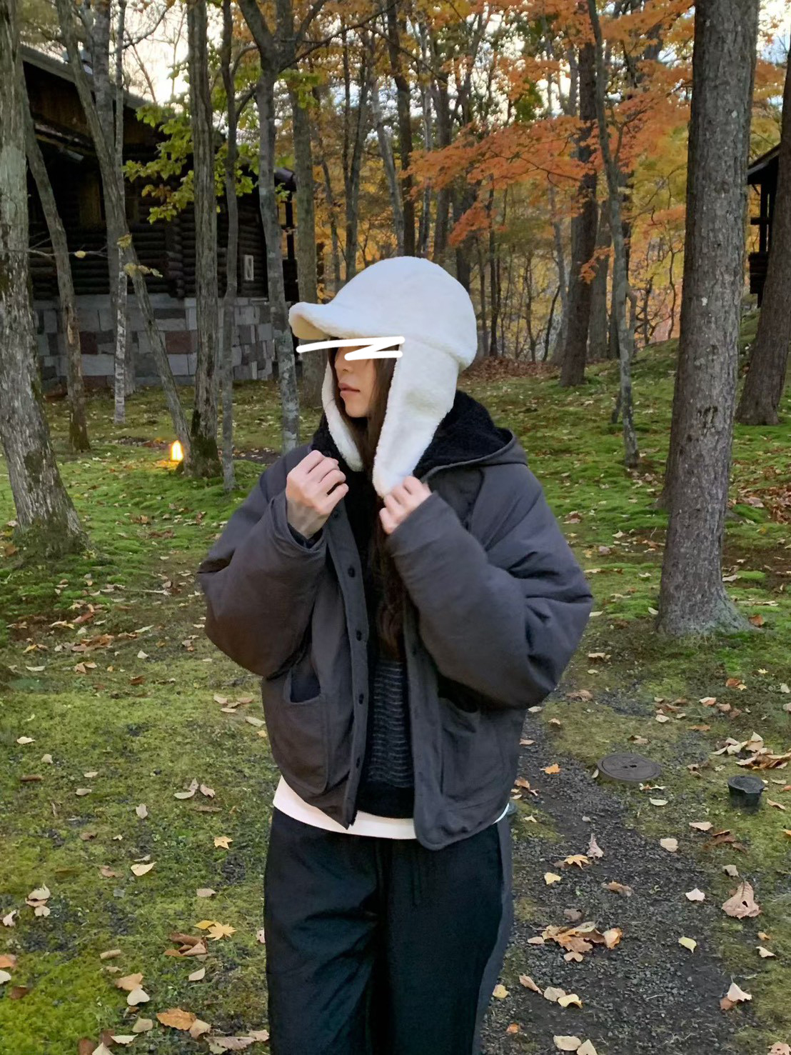 A77.設計款雙面穿圖騰QQ毛連帽外套