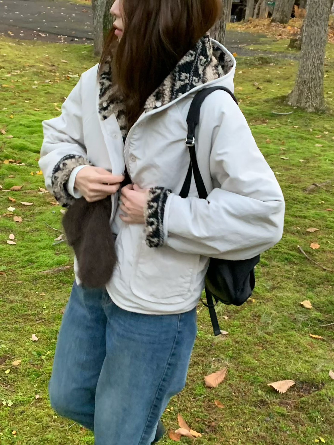 A77.設計款雙面穿圖騰QQ毛連帽外套