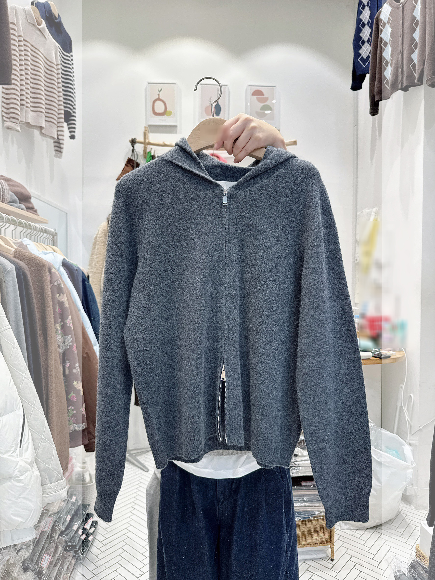 A21.100%羊毛雙向拉鍊連帽外套