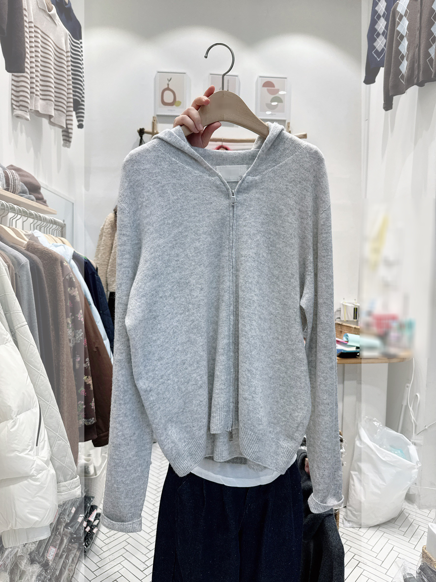 A21.100%羊毛雙向拉鍊連帽外套