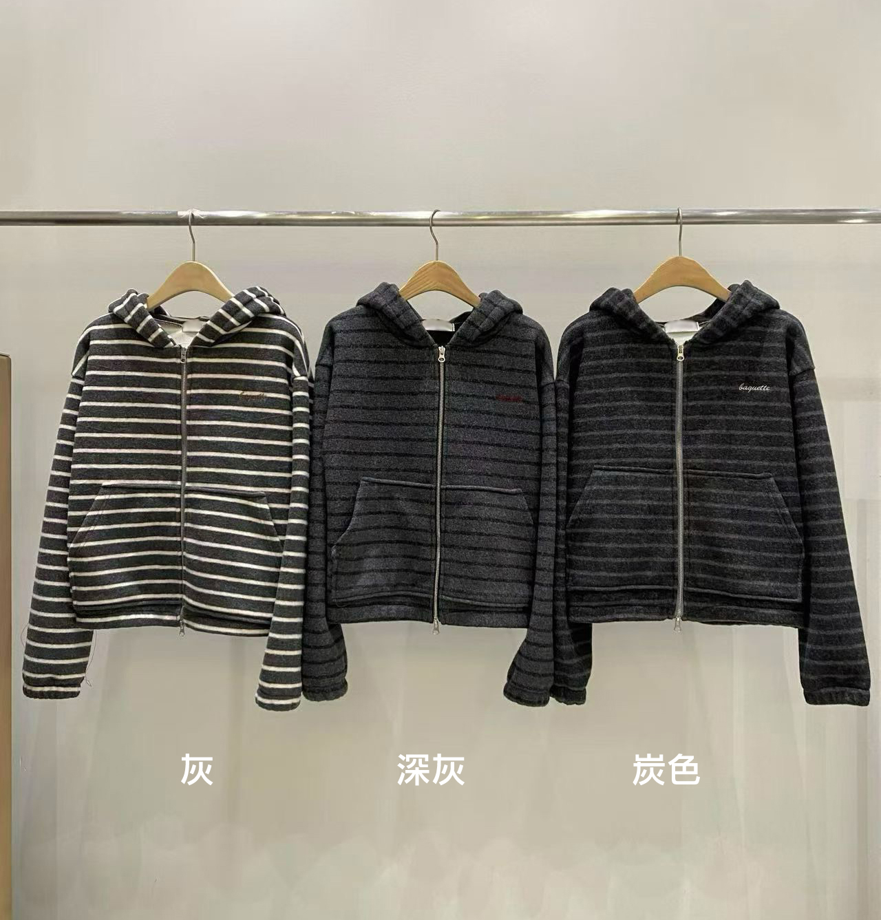 A21.休閒連帽條紋拉鍊外套