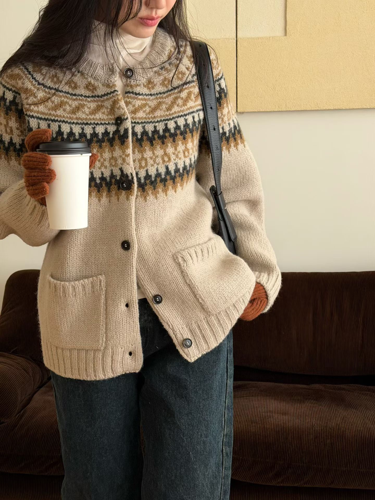 A58.瘦瘦歐膩北歐圖騰毛衣外套