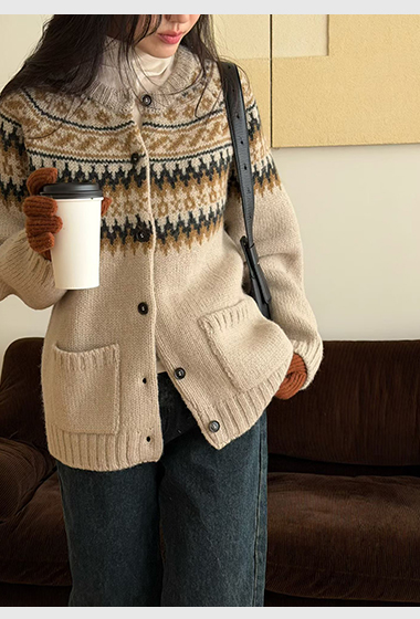 A58.瘦瘦歐膩北歐圖騰毛衣外套