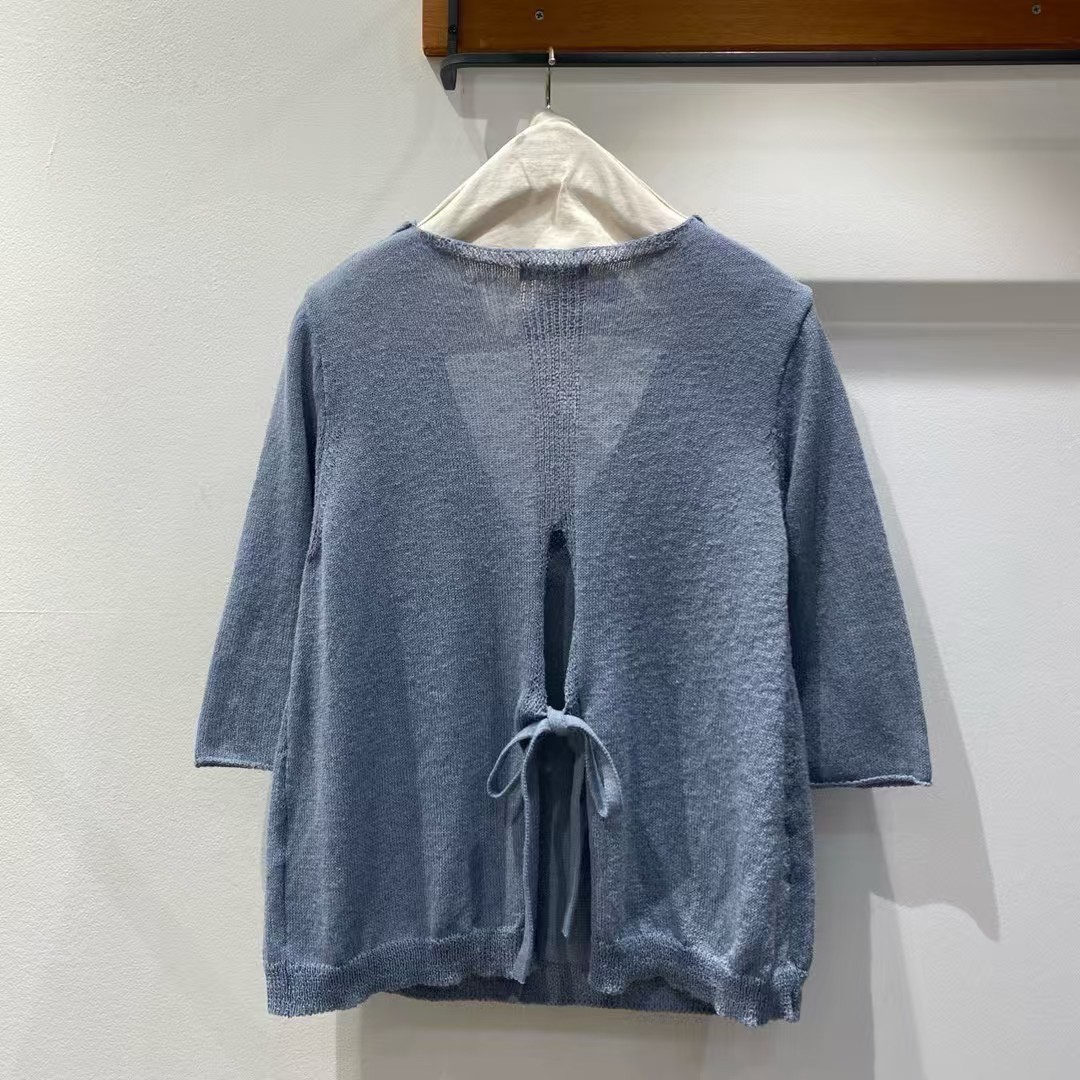 B34.後綁帶造型V領麻料外套